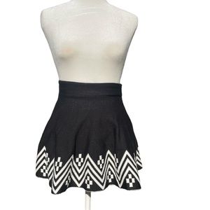 Micro Mini Skirt Flared Black White Geometric